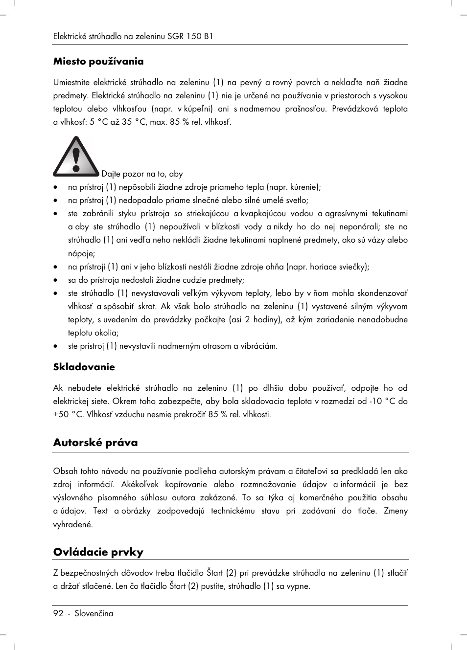 Autorské práva, Ovládacie prvky | Silvercrest SGR 150 B1 User Manual | Page 94 / 122