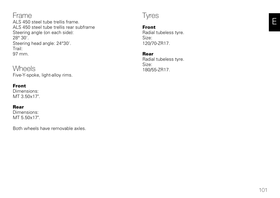 Frame, Wheels, Tyres | Ducati 848 User Manual | Page 102 / 122