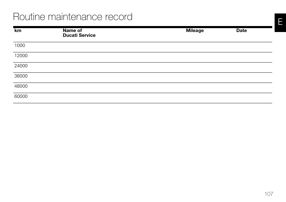 Routine maintenance record | Ducati 848 User Manual | Page 108 / 122