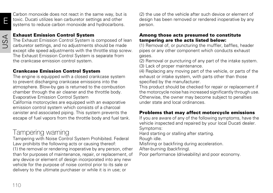 Tampering warning | Ducati 848 User Manual | Page 111 / 122
