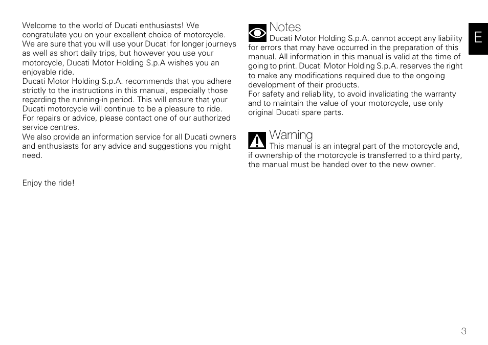Warning | Ducati 848 User Manual | Page 4 / 122
