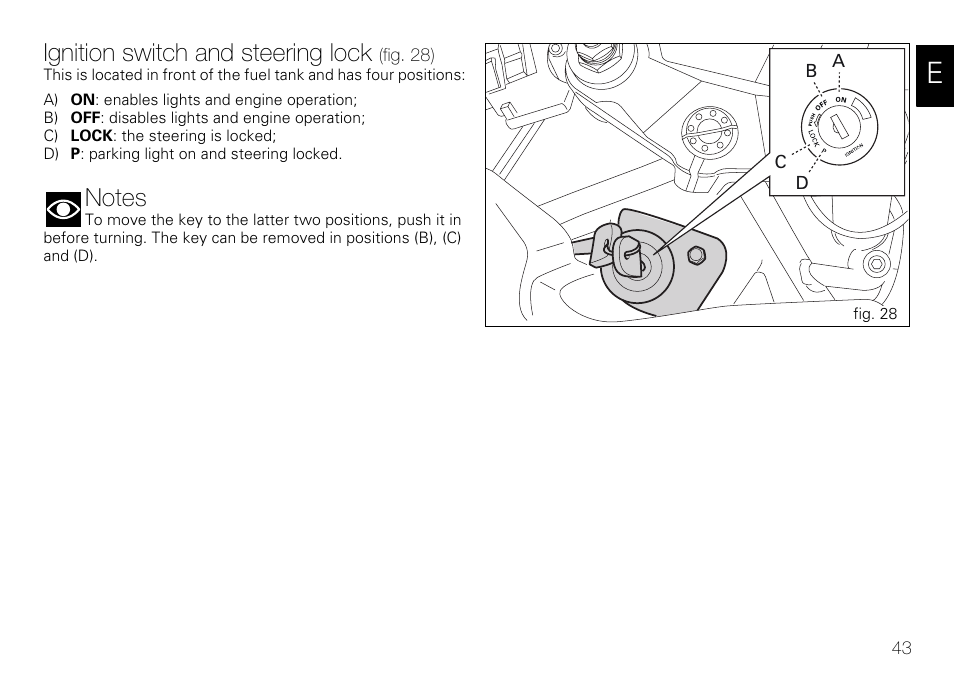 Ignition switch and steering lock | Ducati 848 User Manual | Page 44 / 122