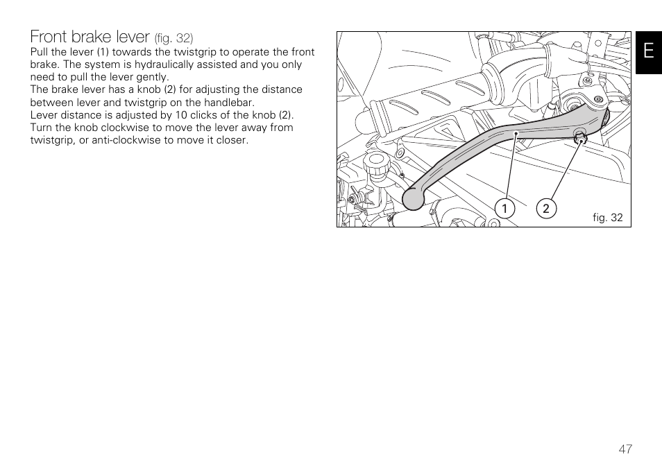 Front brake lever | Ducati 848 User Manual | Page 48 / 122