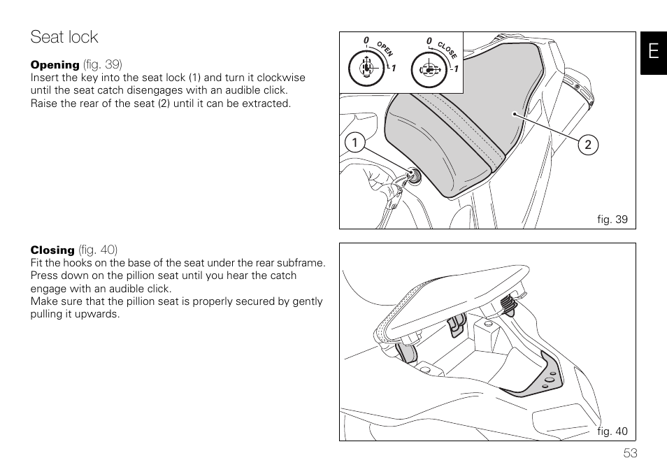 Seat lock | Ducati 848 User Manual | Page 54 / 122