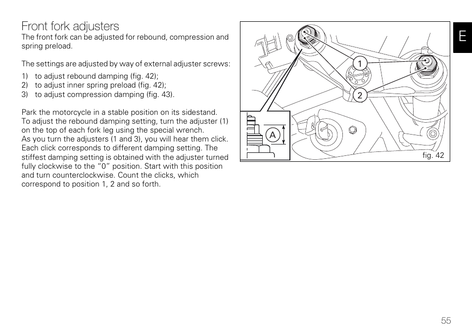 Front fork adjusters | Ducati 848 User Manual | Page 56 / 122