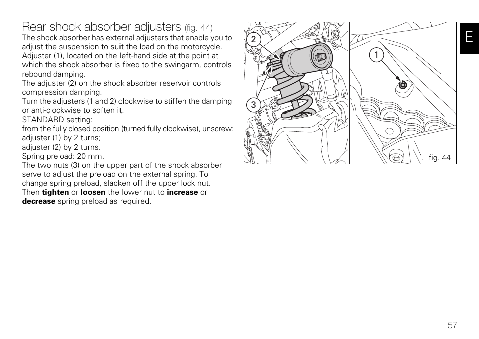 Rear shock absorber adjusters | Ducati 848 User Manual | Page 58 / 122
