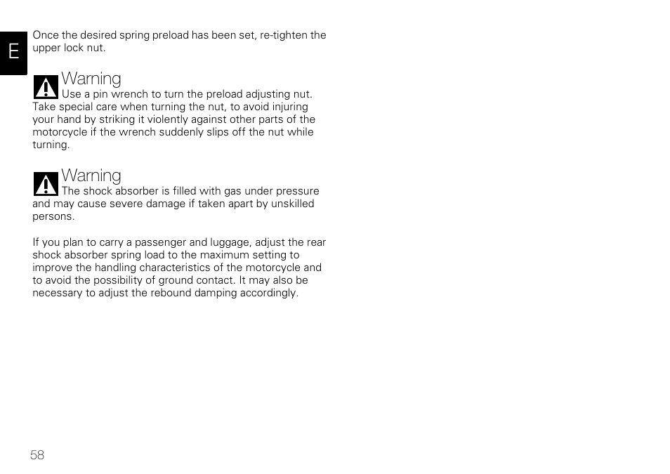 Warning | Ducati 848 User Manual | Page 59 / 122