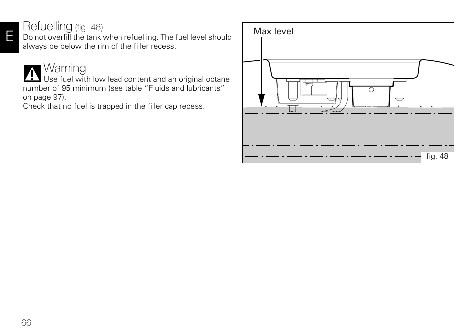 Refuelling, Warning | Ducati 848 User Manual | Page 67 / 122