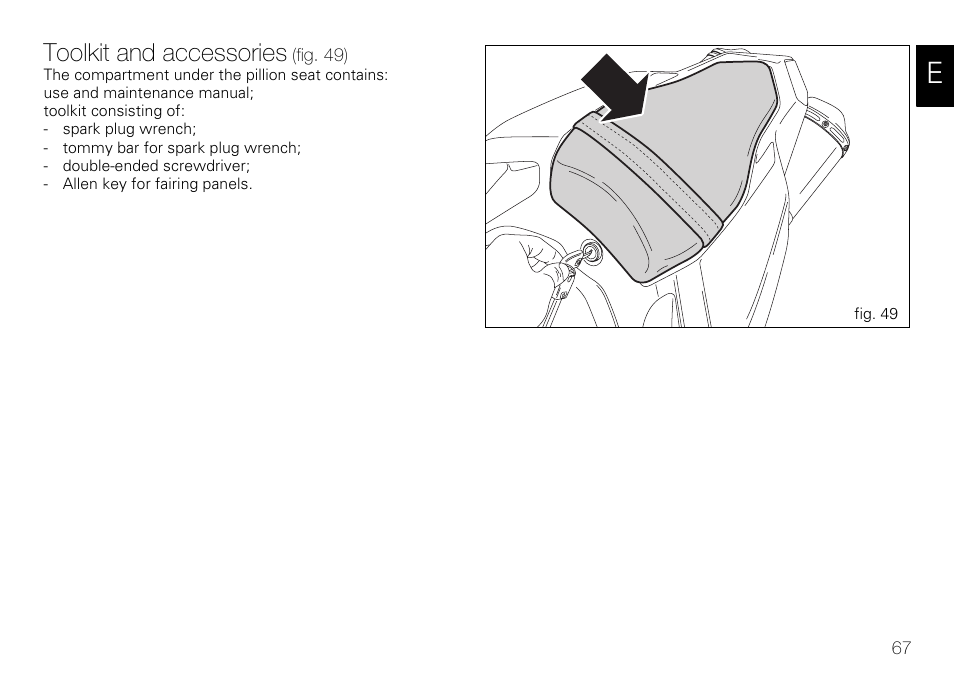 Toolkit and accessories | Ducati 848 User Manual | Page 68 / 122