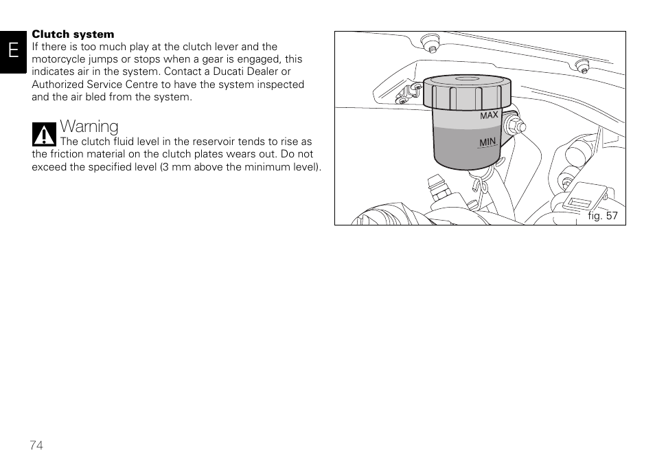 Warning | Ducati 848 User Manual | Page 75 / 122