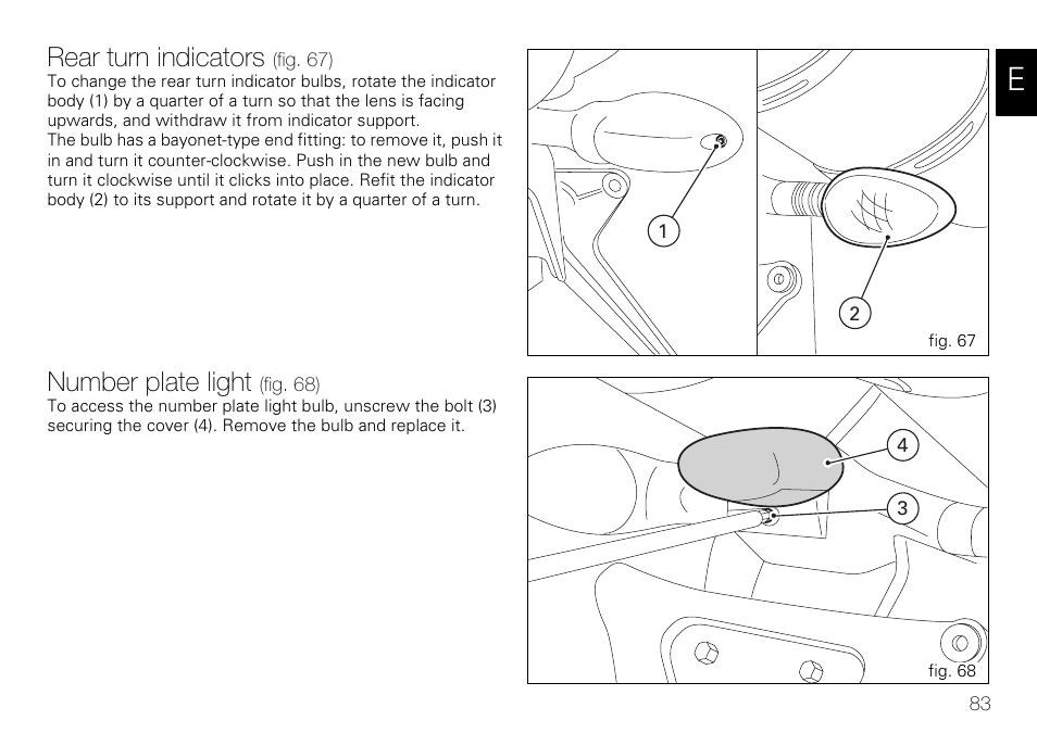 Rear turn indicators, Number plate light | Ducati 848 User Manual | Page 84 / 122