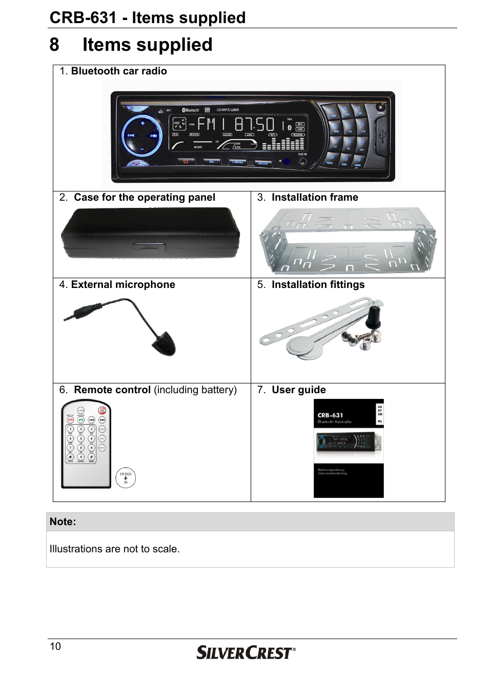 8 items supplied, Crb-631 - items supplied | Silvercrest CRB-631 User Manual | Page 10 / 44