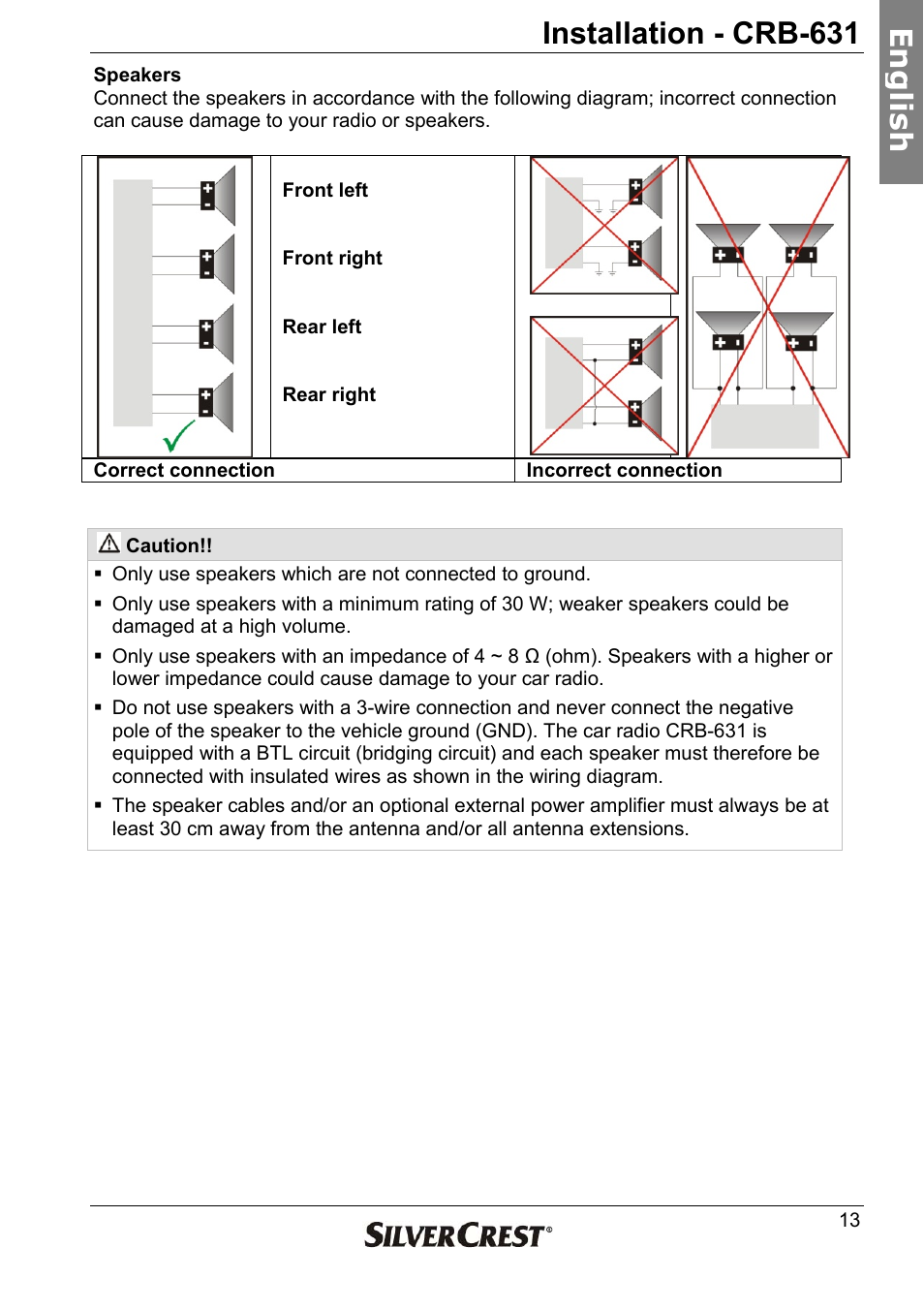 Installation - crb-631, En g lish | Silvercrest CRB-631 User Manual | Page 13 / 44