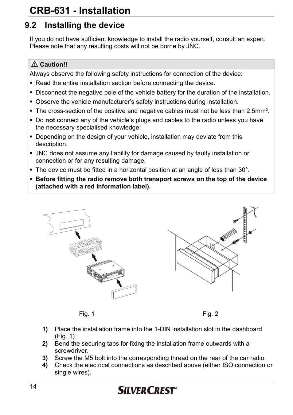 Crb-631 - installation, 2 installing the device | Silvercrest CRB-631 User Manual | Page 14 / 44