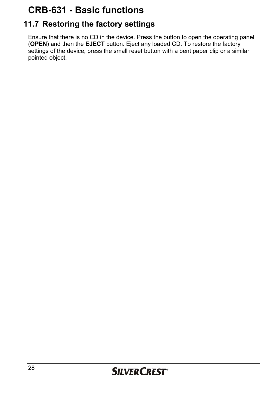 Crb-631 - basic functions | Silvercrest CRB-631 User Manual | Page 28 / 44
