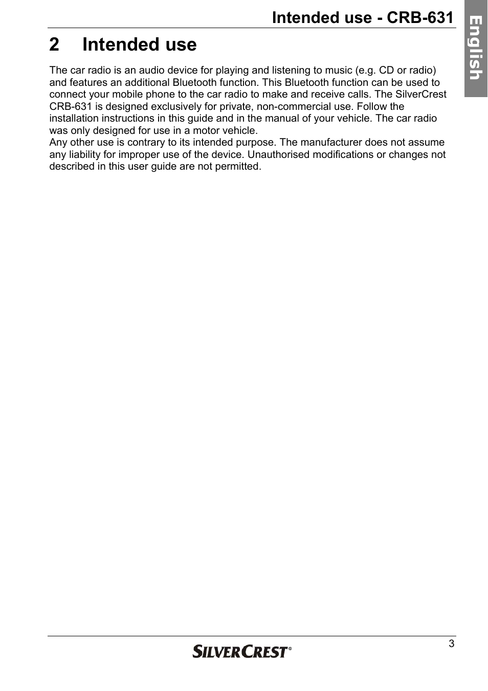 2 intended use, Intended use - crb-631, En g lish | Silvercrest CRB-631 User Manual | Page 3 / 44