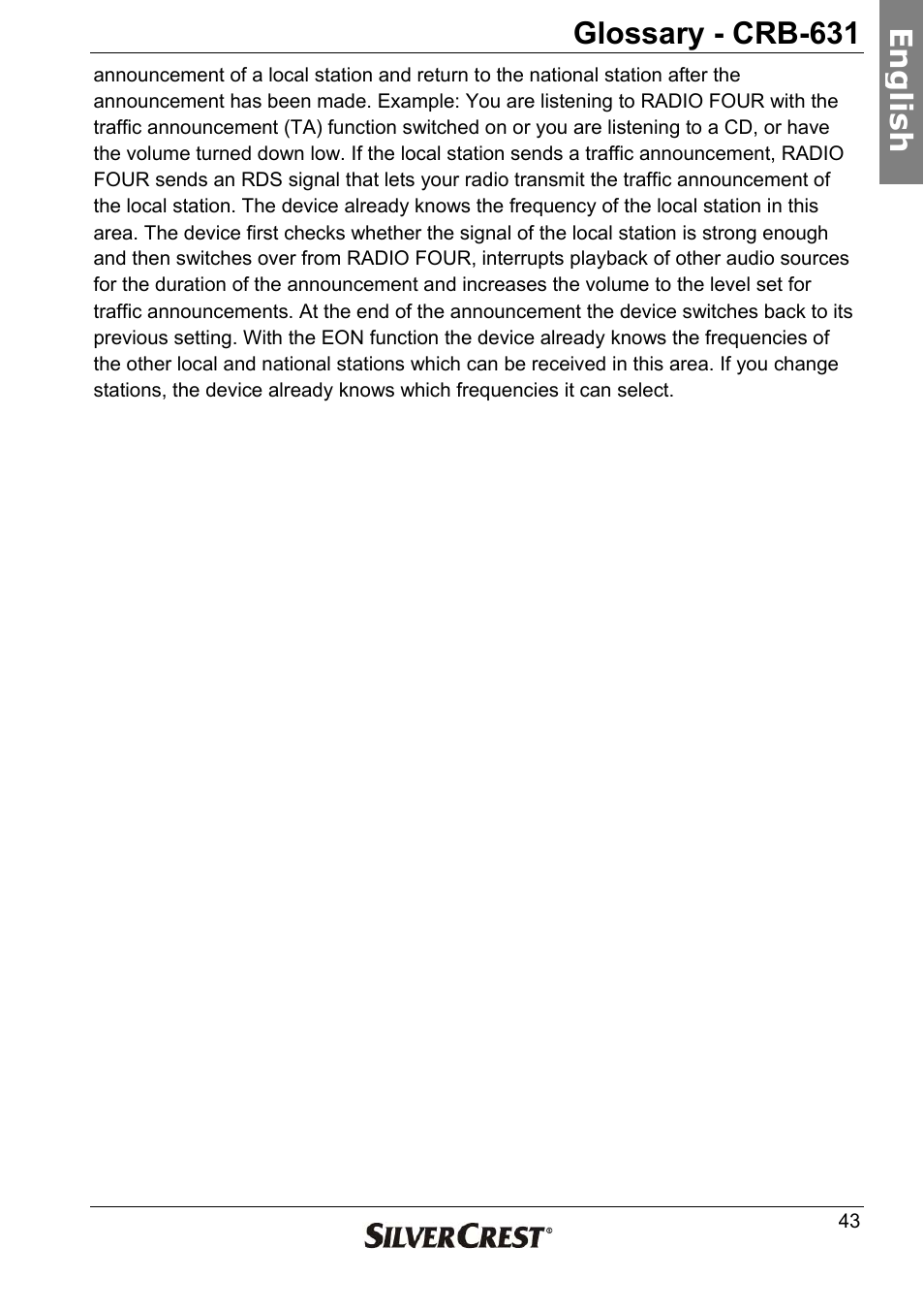Glossary - crb-631, En g lish | Silvercrest CRB-631 User Manual | Page 43 / 44
