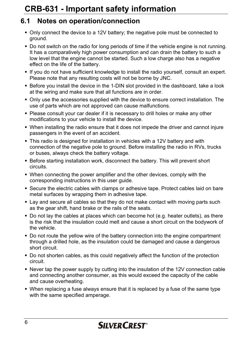 Crb-631 - important safety information | Silvercrest CRB-631 User Manual | Page 6 / 44