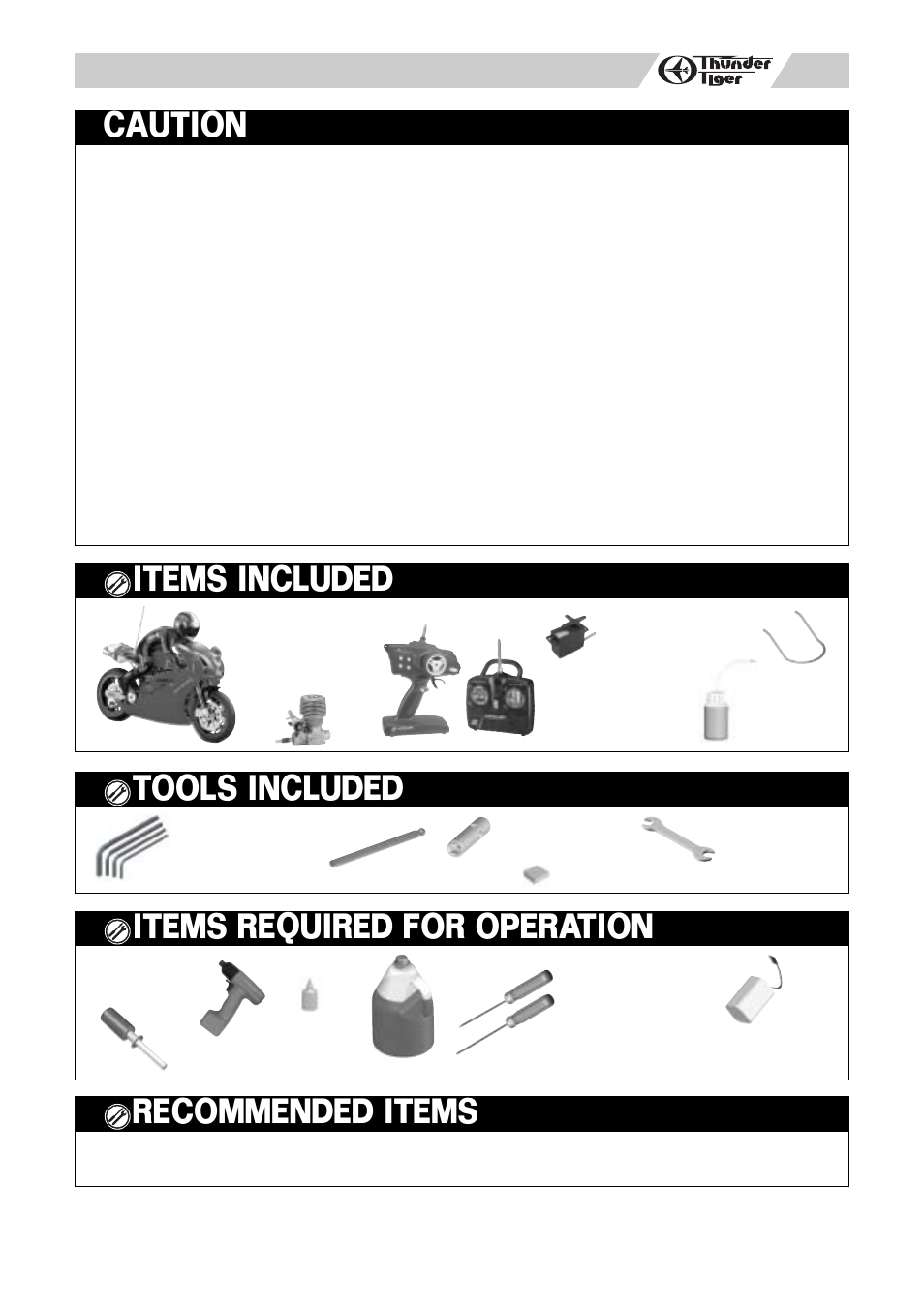 Items included items required for operation, Caution, Tools included | Recommended items | Ducati 999R User Manual | Page 2 / 16