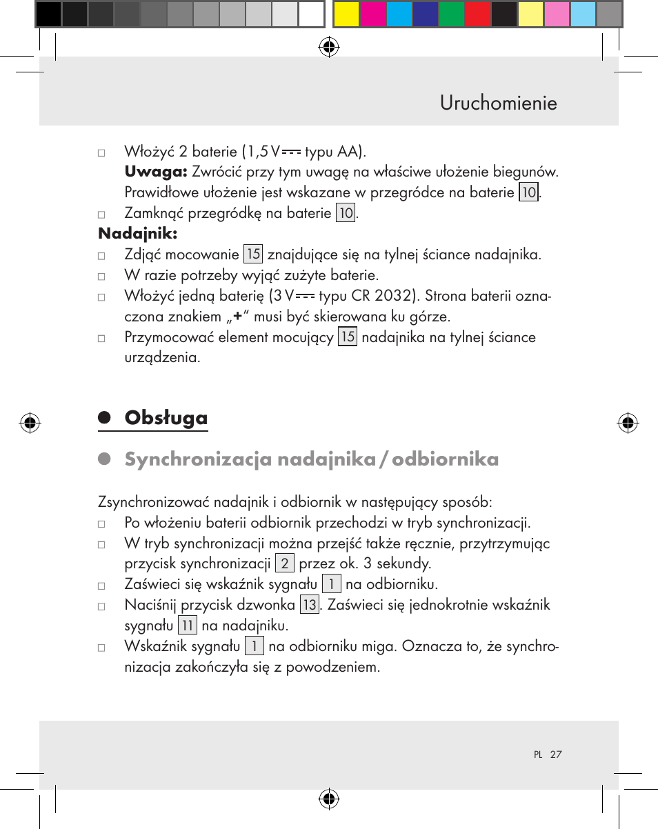 Uruchomienie, Obsługa synchronizacja nadajnika / odbiornika | Silvercrest Z31370A Z31370B User Manual | Page 27 / 83