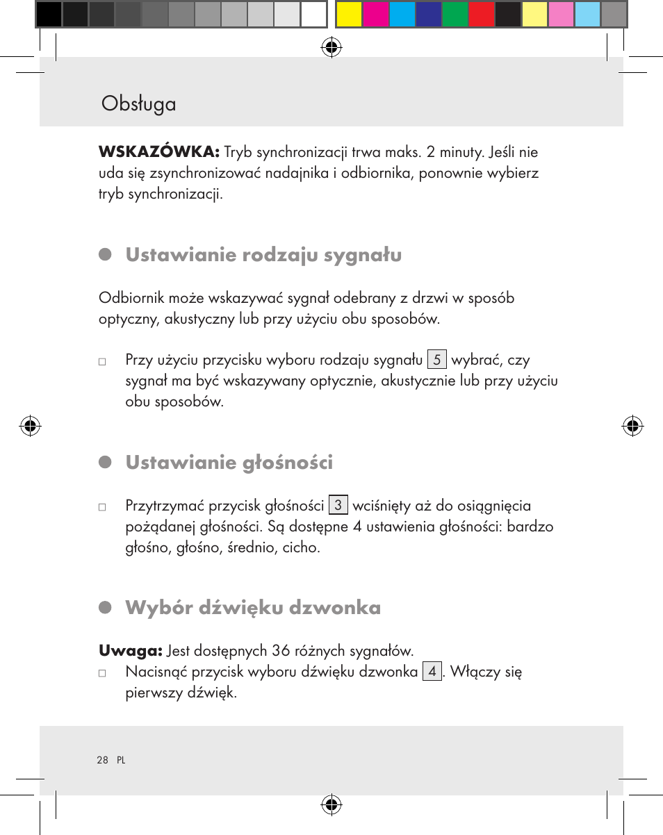 Obsługa, Ustawianie rodzaju sygnału, Ustawianie głośności | Wybór dźwięku dzwonka | Silvercrest Z31370A Z31370B User Manual | Page 28 / 83