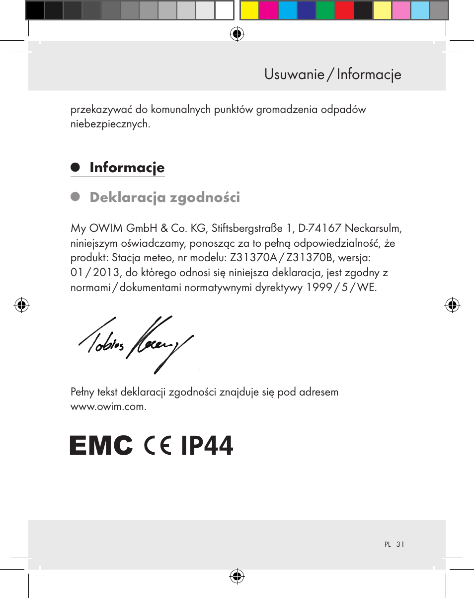 Usuwanie / informacje | Silvercrest Z31370A Z31370B User Manual | Page 31 / 83