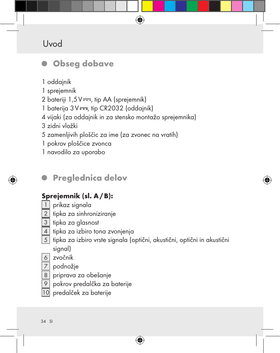 Uvod, Obseg dobave, Preglednica delov | Silvercrest Z31370A Z31370B User Manual | Page 34 / 83