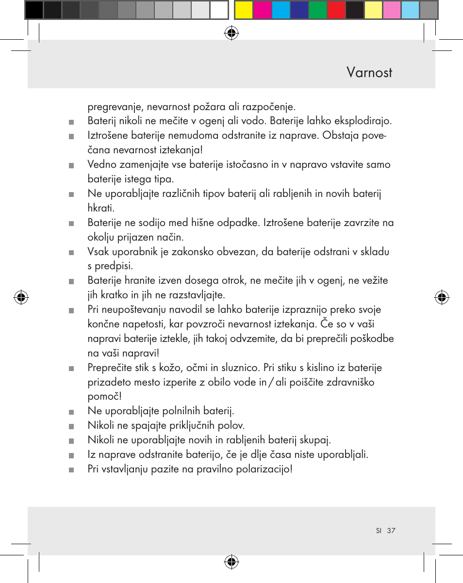 Varnost | Silvercrest Z31370A Z31370B User Manual | Page 37 / 83