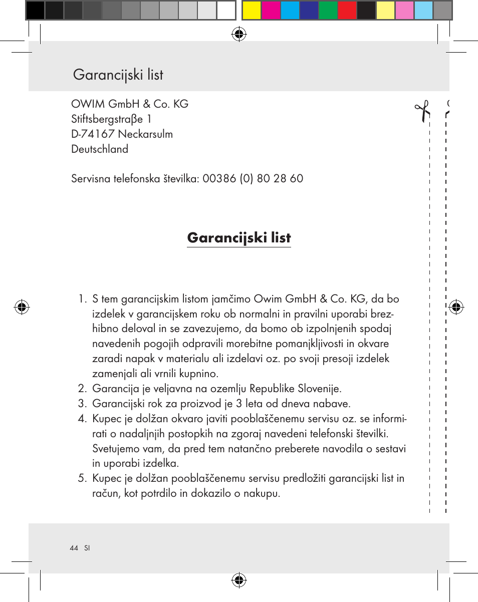 Garancijski list | Silvercrest Z31370A Z31370B User Manual | Page 44 / 83