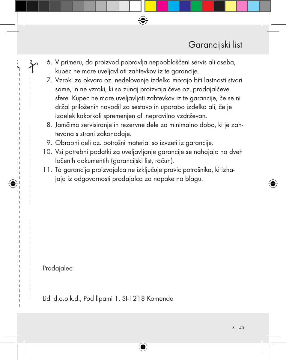 Garancijski list | Silvercrest Z31370A Z31370B User Manual | Page 45 / 83