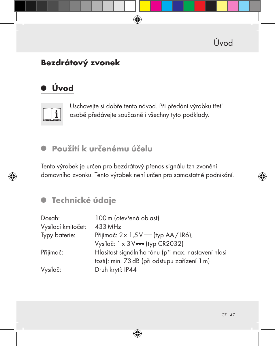 Bezdrátový zvonek, Úvod, Použití k určenému účelu | Technické údaje | Silvercrest Z31370A Z31370B User Manual | Page 47 / 83