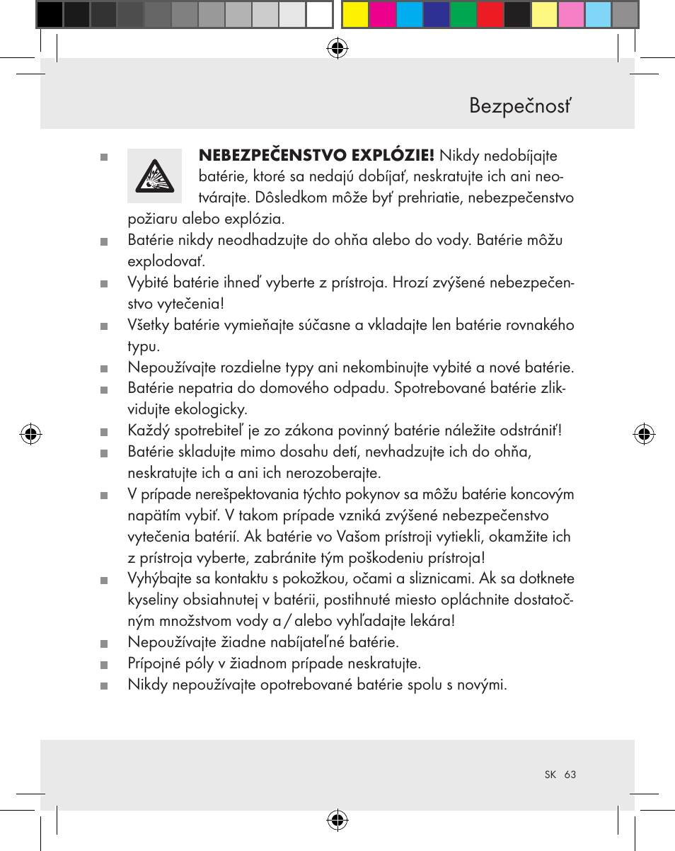 Bezpečnosť | Silvercrest Z31370A Z31370B User Manual | Page 63 / 83