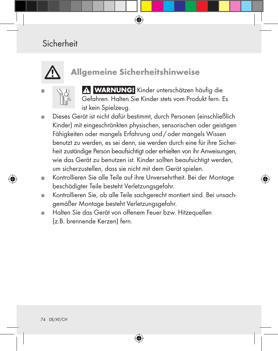Sicherheit, Allgemeine sicherheitshinweise | Silvercrest Z31370A Z31370B User Manual | Page 74 / 83