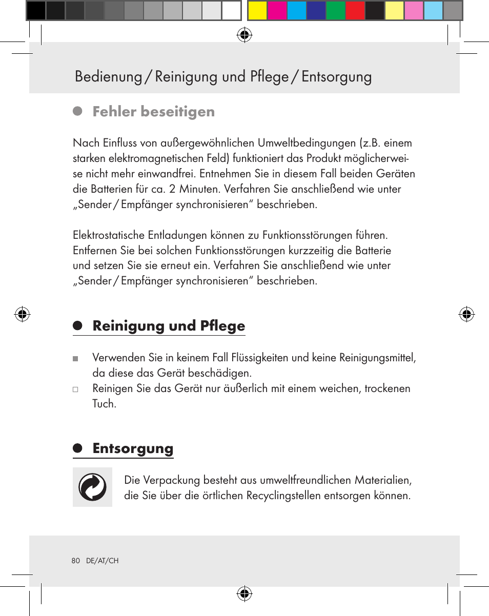 Bedienung / reinigung und pflege / entsorgung, Fehler beseitigen, Reinigung und pflege | Entsorgung | Silvercrest Z31370A Z31370B User Manual | Page 80 / 83