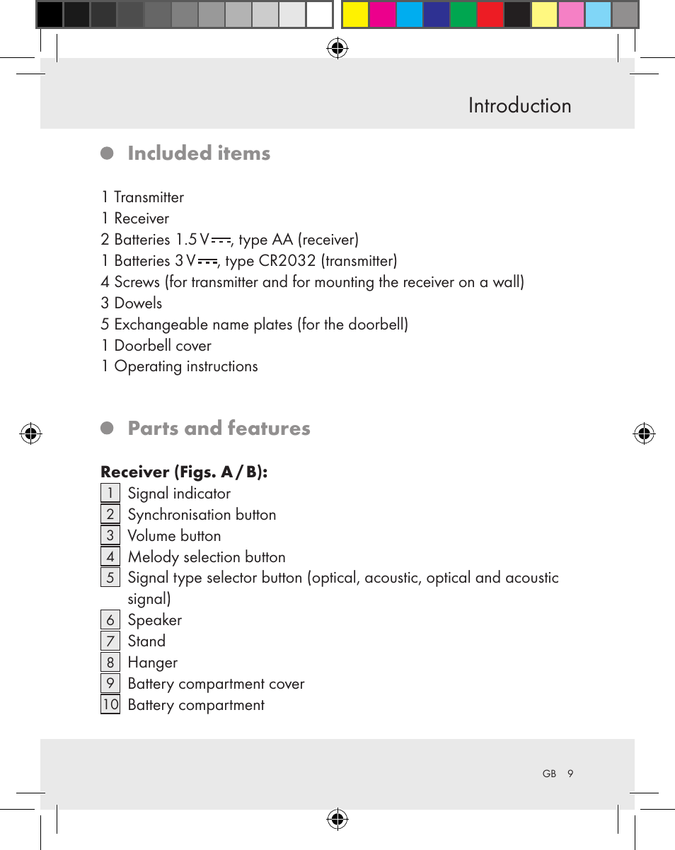 Introduction, Included items, Parts and features | Silvercrest Z31370A Z31370B User Manual | Page 9 / 83