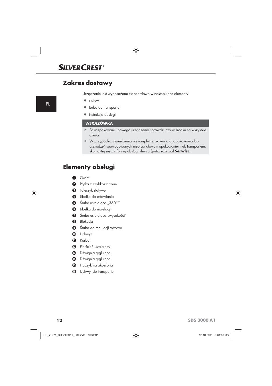 Zakres dostawy, Elementy obsługi | Silvercrest SDS 3000 A1 User Manual | Page 14 / 60