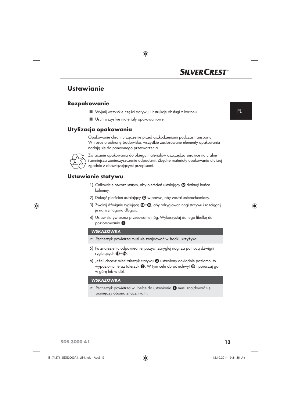 Ustawianie, Rozpakowanie, Utylizacja opakowania | Ustawianie statywu | Silvercrest SDS 3000 A1 User Manual | Page 15 / 60