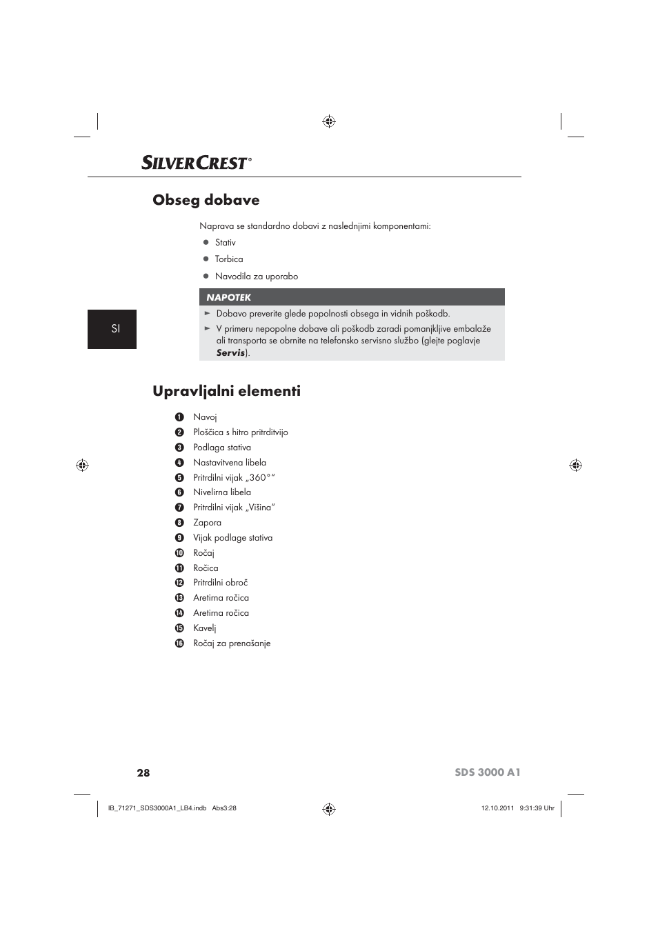 Obseg dobave, Upravljalni elementi | Silvercrest SDS 3000 A1 User Manual | Page 30 / 60