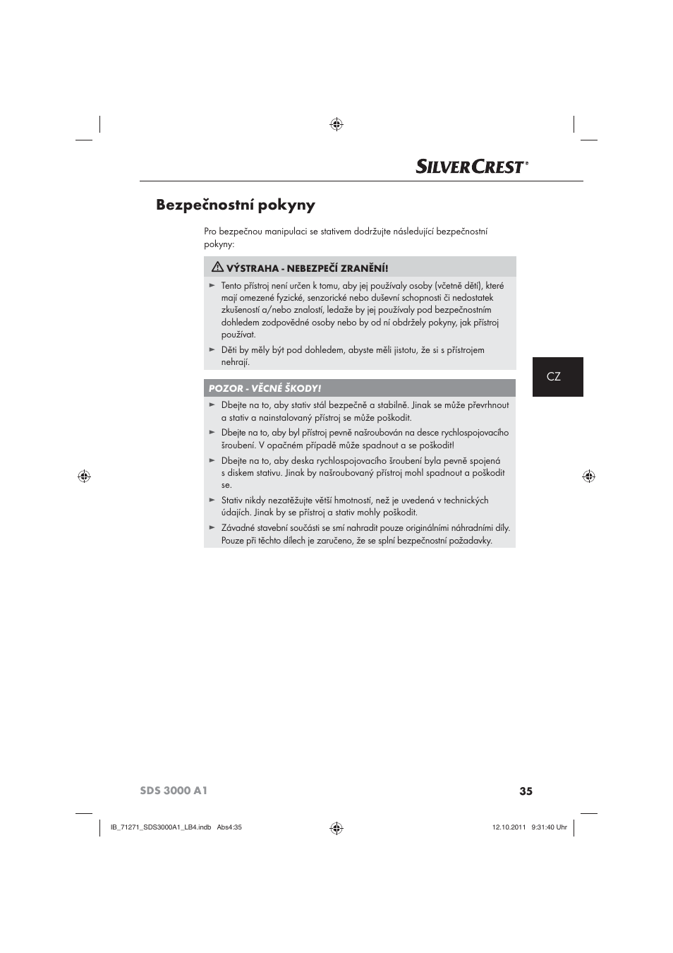 Bezpečnostní pokyny | Silvercrest SDS 3000 A1 User Manual | Page 37 / 60