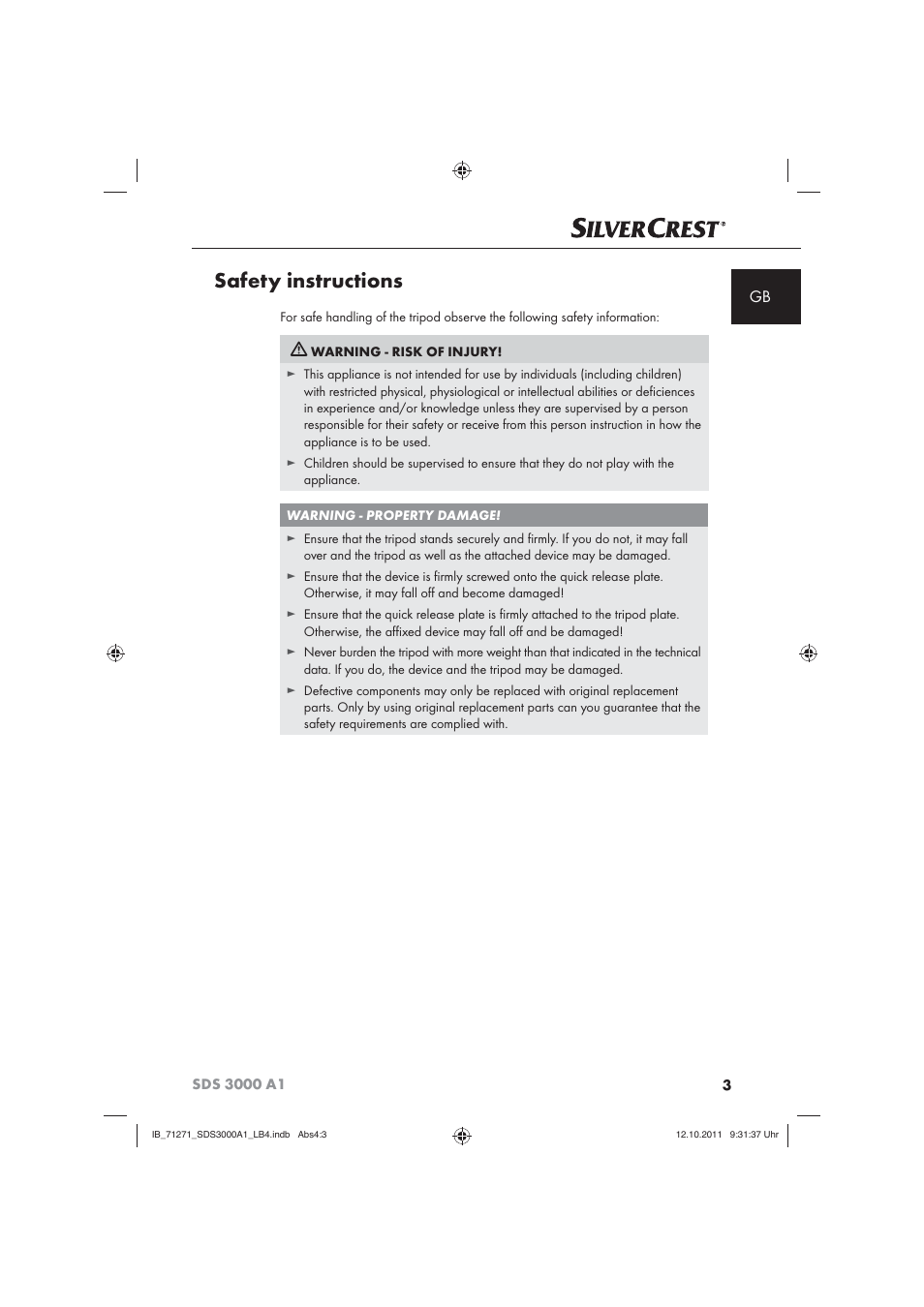 Safety instructions | Silvercrest SDS 3000 A1 User Manual | Page 5 / 60