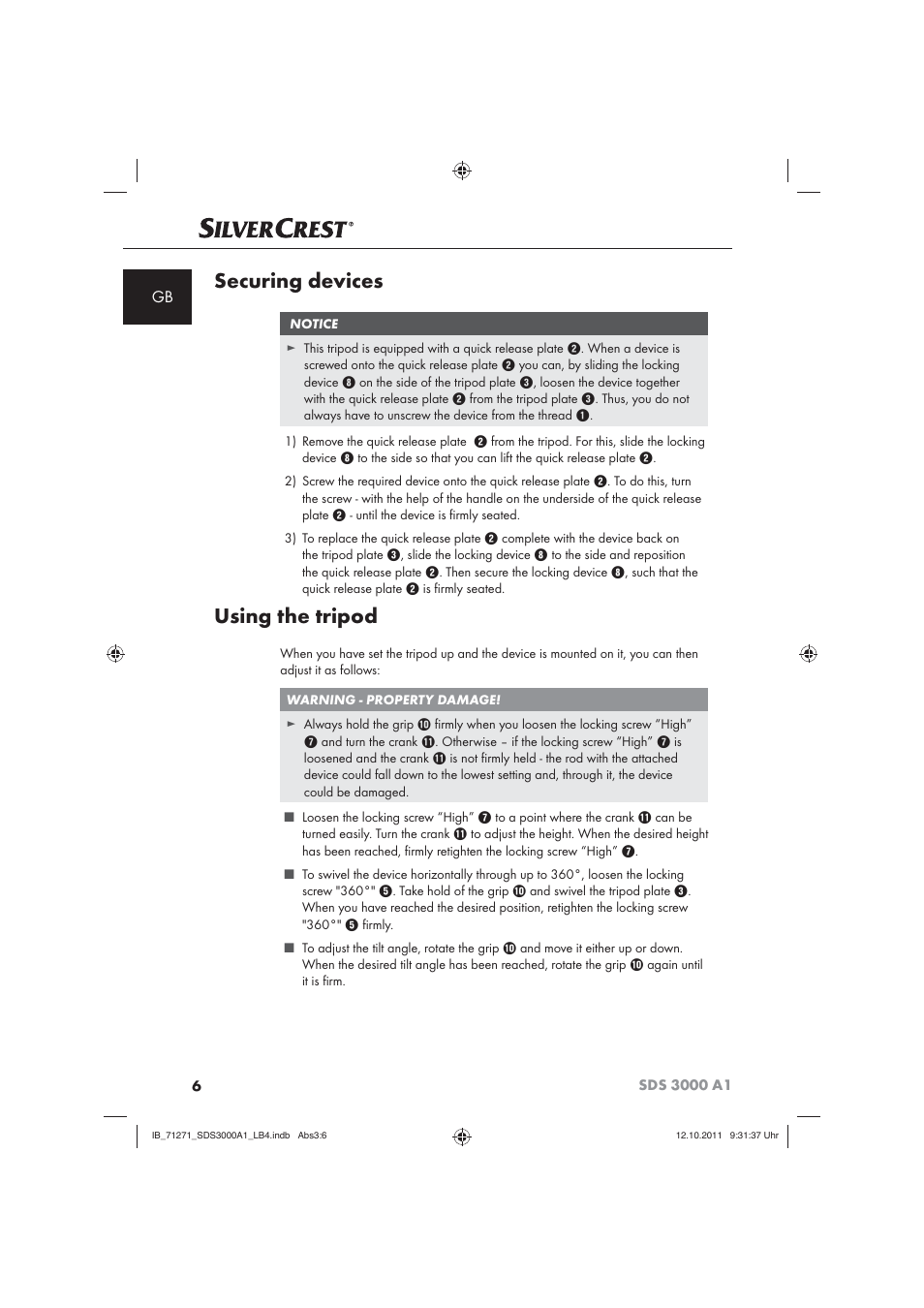 Securing devices, Using the tripod | Silvercrest SDS 3000 A1 User Manual | Page 8 / 60