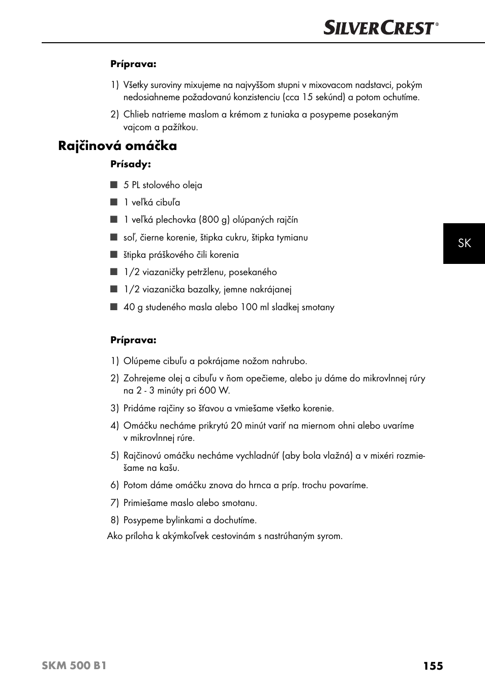 Rajčinová omáčka | Silvercrest SKM 500 B1 User Manual | Page 158 / 193