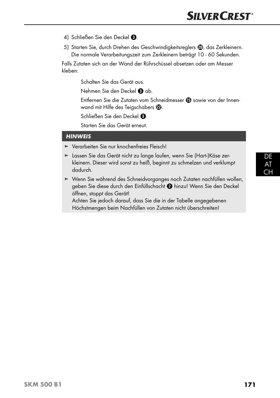 De at ch | Silvercrest SKM 500 B1 User Manual | Page 174 / 193