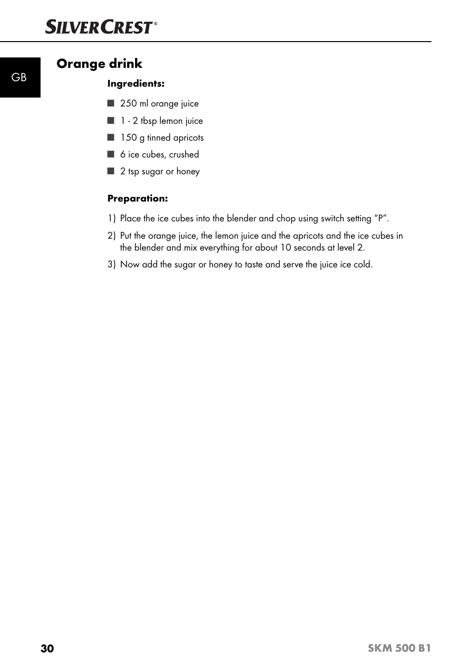 Orange drink | Silvercrest SKM 500 B1 User Manual | Page 33 / 193