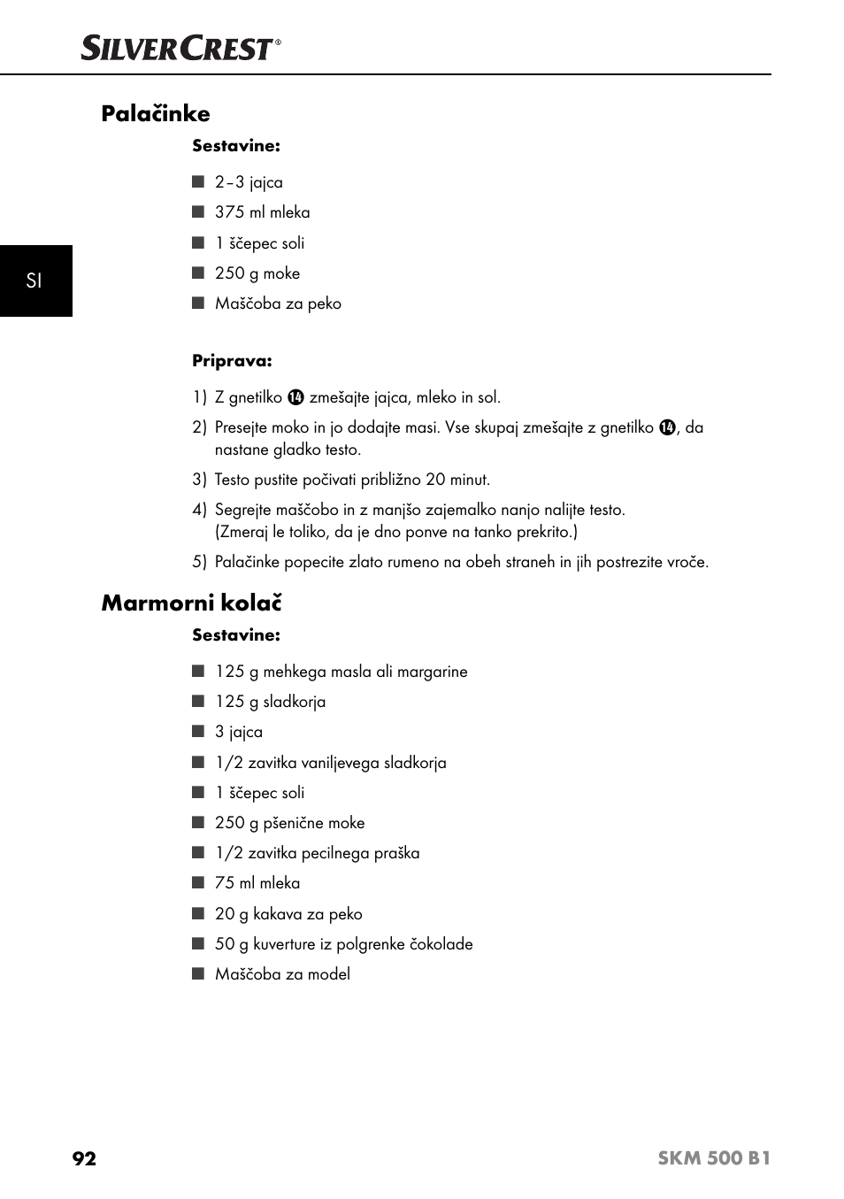 Palačinke, Marmorni kolač | Silvercrest SKM 500 B1 User Manual | Page 95 / 193