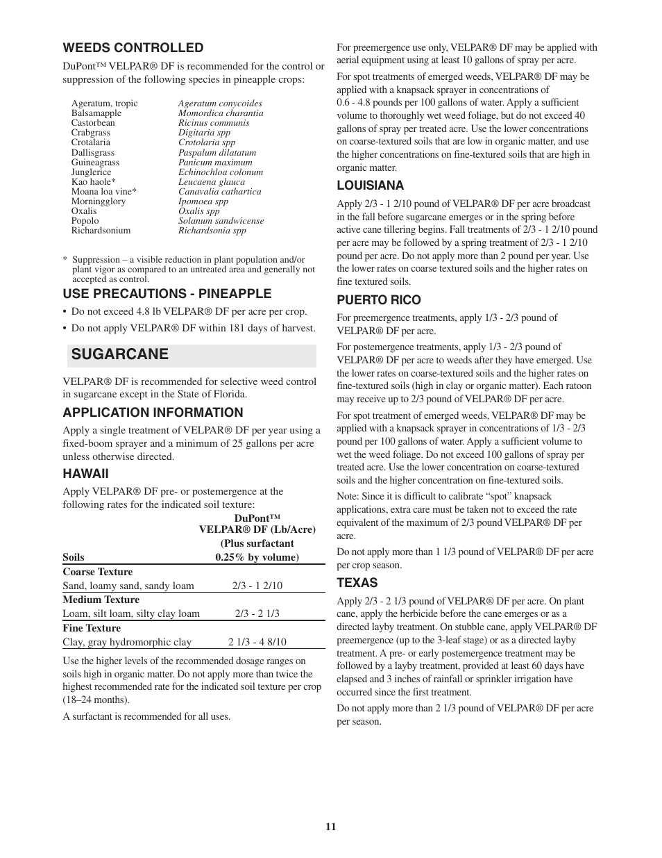 Sugarcane | DuPont Authentication Velpar H - 65190 User Manual | Page 13 / 27