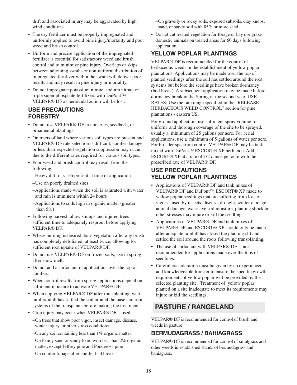 Pasture / rangeland | DuPont Authentication Velpar H - 65190 User Manual | Page 20 / 27