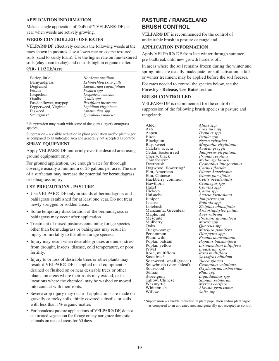 Pasture / rangeland brush control | DuPont Authentication Velpar H - 65190 User Manual | Page 21 / 27