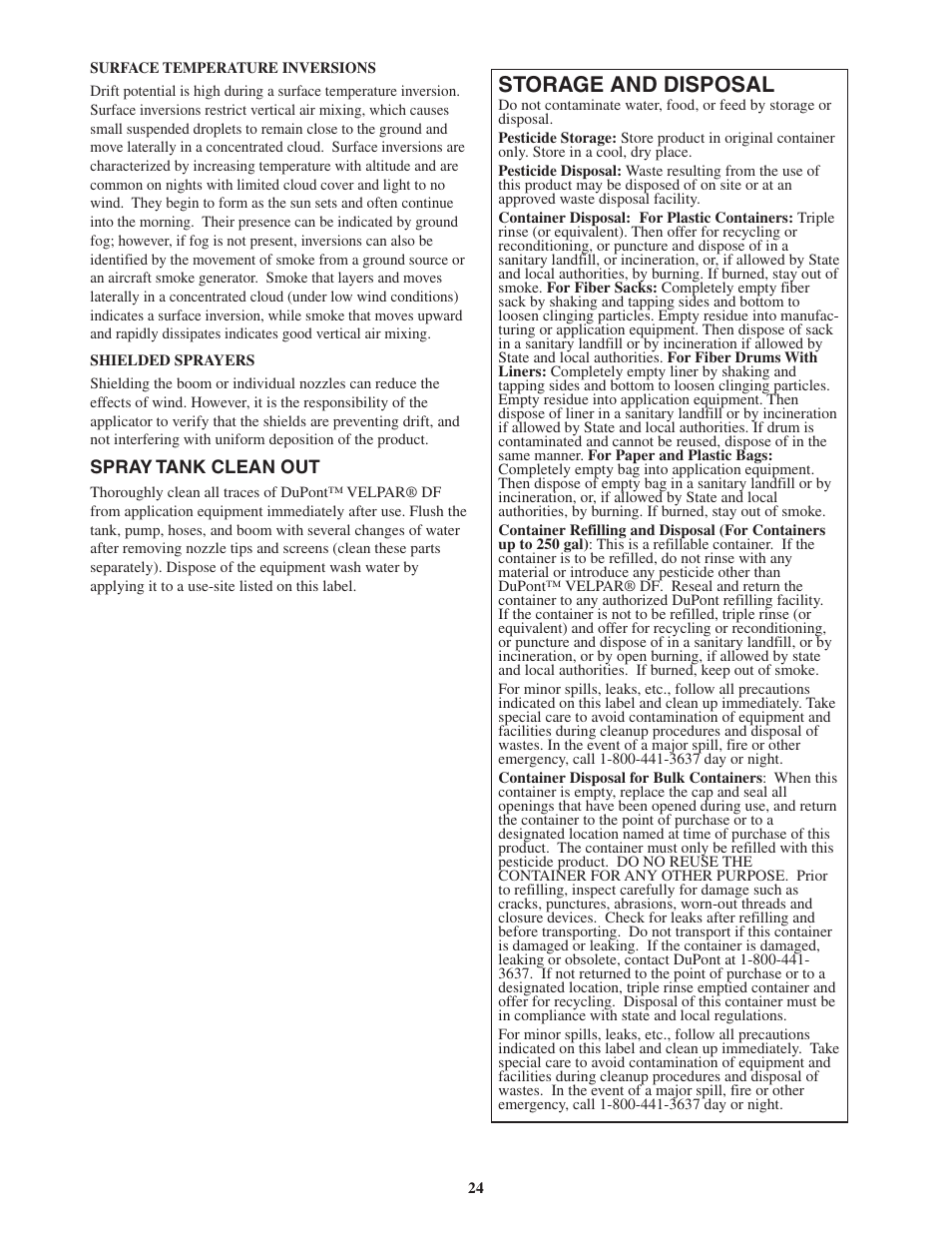 Storage and disposal | DuPont Authentication Velpar H - 65190 User Manual | Page 26 / 27