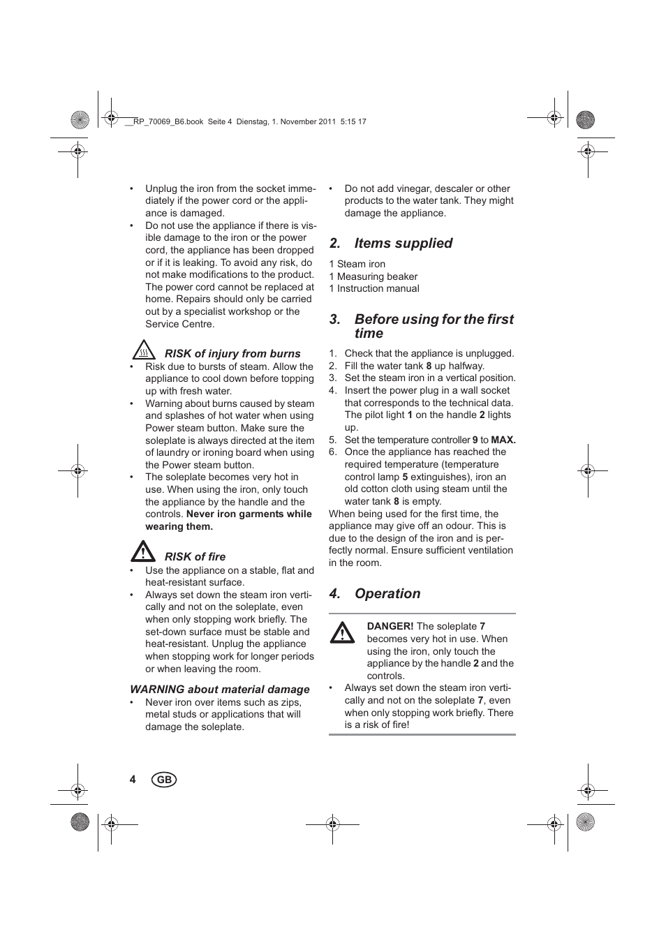 Items supplied, Before using for the first time, Operation | Silvercrest SDB 2200 B1 User Manual | Page 6 / 22